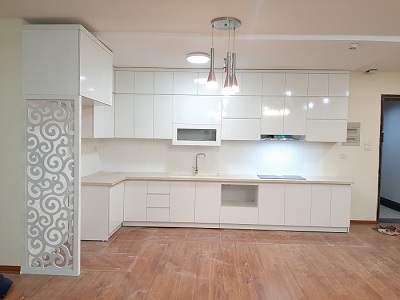 Tủ bếp chữ L góc gỗ MDF phủ Acrylic TBA10