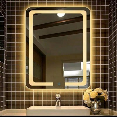 gương bỉ hình chữ nhật đèn led vàng có nút cảm ứng sang trọng