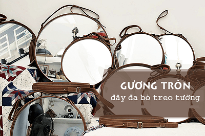 Gương tròn bọc dây da treo
