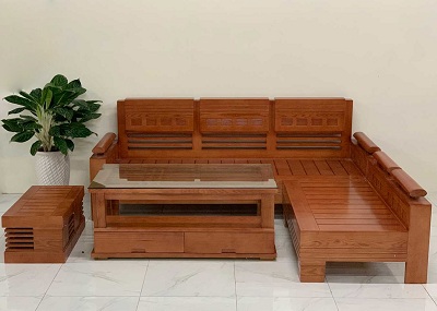 Bộ bàn ghế sofa góc gỗ sồi giá rẻ BGG10