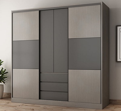 Tủ quần áo hiện đại màu ghi đen GMDF133 kích thước Rộng 1800 x 550 x 2000mm thiết kế gồm tủ chính, cánh cửa lùa, ngăn kéo gỗ MDF lõi xanh chống ẩm