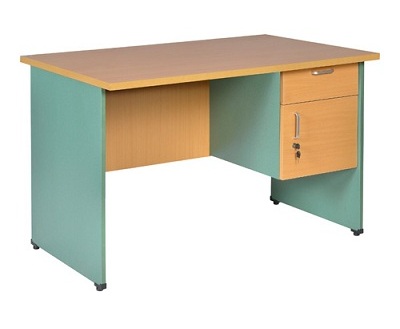 Bàn nhân viên gỗ công nghiệp xanh vàng BHV101 Bàn liền hộc gỗ Melamine, hộc treo liền bàn có 1 ngăn kéo và 1 cánh mở tay năm sắt cong, tăng chân nhỏ SV120SHL-SV140SHL-SV120HL-SV140HL-SV150HL