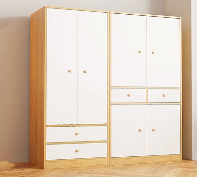 Tủ quần áo gỗ ép GMDF140 Lớp phủ Melamine Vân gỗ vàng - trắng
