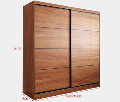 Tủ quần áo cánh lùa màu nâu vân gỗ kẻ đen GMDF194 gỗ MDF cốt lõi xanh Rộng 1400 x 600 x 2000mm và 1600 x 600 x 2100mm thiết kế hiện đại