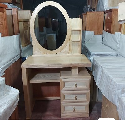 Bàn trang điểm gỗ verneer sồi gương tròn BP30 3 ngăn kéo, 1 đợt
