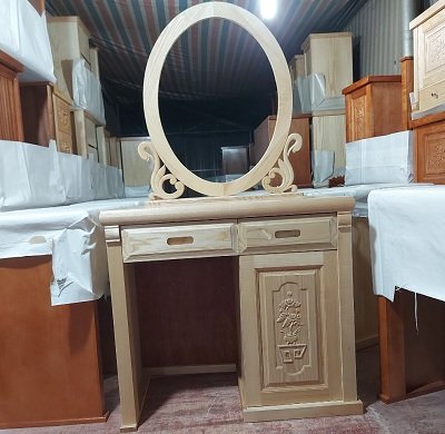 Bàn phấn gỗ sồi thiên nga đỡ gương tròn BP33 kích thước Rộng 80 cm