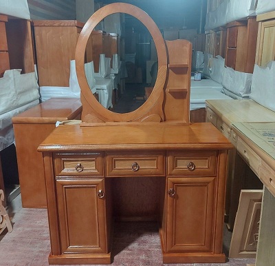 Bàn phấn gỗ xoan đào 3 ngăn kéo gương liền kệ BP75