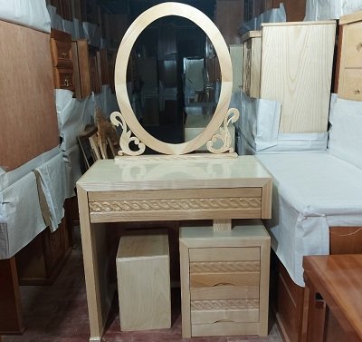 Bàn phấn gỗ sồi verneer thiên nga BP43 hình thiên nga đỡ gương tròn