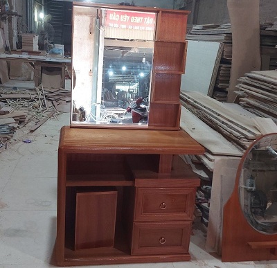 Bàn gỗ xoan đào 2 ngăn kéo gương liền giá BP74