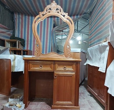 Bàn trang điểm gỗ xoan đào tân cổ điển BP37 bao gồm ghế ngồi hiện đại