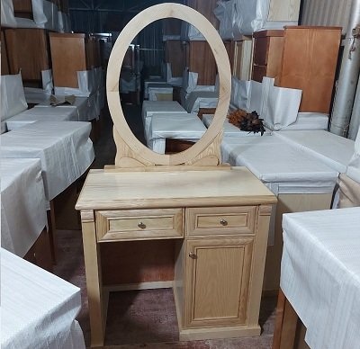 Bàn phấn gỗ verneer sồi gương soi tròn BP31 kích thước Rộng 800