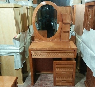 Bàn phấn gỗ xoan đào verneer kệ để đồ BP49