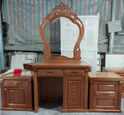 Bàn phấn gỗ xoan đào vòm cổ điển BP36 kích thước Rộng 80m ghế 34cm