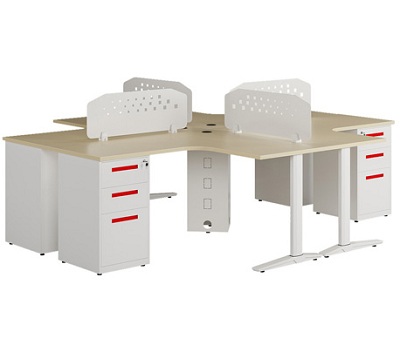 Cụm bàn làm việc nhân viên góc 4 chỗ hiện đại BHV172 hộc sắt đi kèm UNMD03CS3