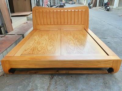 Giường ngủ gỗ verneer gõ chân quỳ kiểu nhật bản GN61 Rộng 1600, 1800