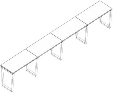 Cụm bàn làm việc áp tường 4 người ngồi BHV185 Mặt bàn hình chữ nhật HPC01