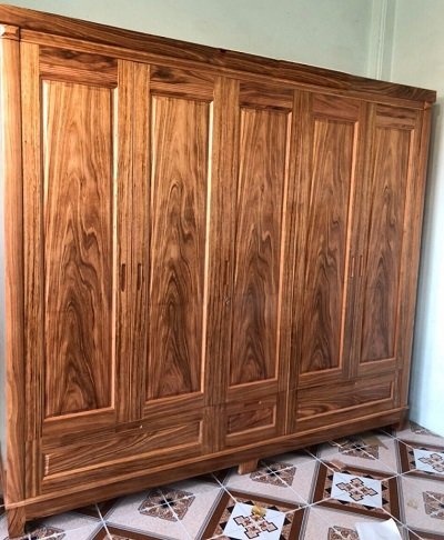 Tủ quần áo gỗ verneer hương xám 5 buồng năm cánh cao cấp GTQA55
