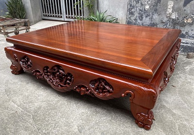sập gỗ gụ chân quỳ Họa tiết đục kênh bong tinh xảo: Hoa mai, chim điểu, chữ thọ, hươu, cây tùng