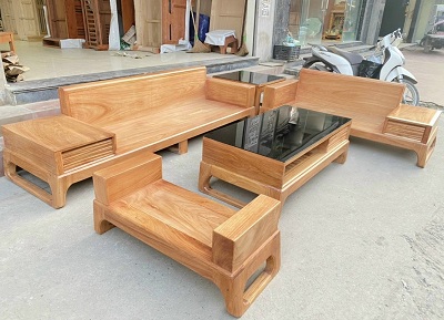 Bàn ghế chân quỳ gỗ gõ đỏ văng 250cm BGG13 Văng 1: 250x80cm