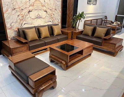 Mẫu Bàn ghế sofa dáng đùi gà gỗ sồi cao cấp BGG06
