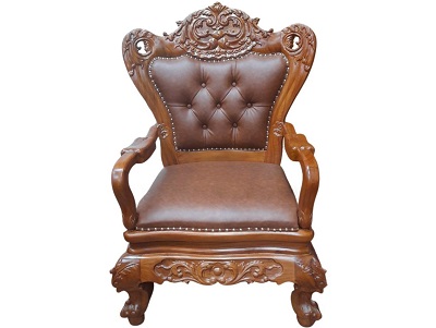 Ghế chủ tọa gố tần bì chạm, bọc da nâu GHT55 đệm mút bọc da gỗ chạm hoa văn tĩnh 4 chân quỳ có tay thiết kế dùng lãnh đạo ngồi tọa đàm họp