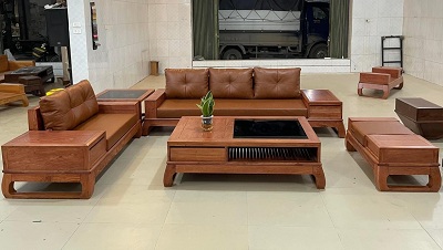 Bàn ghế sofa gỗ hương đá quỳ 2m5 BGG10 Văng 1: 2500x800mm