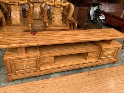 Kệ để tivi gỗ gõ đỏ sơn PU KVN12 kích thước Rộng 120, 220, 240 x Sâu 40 x Cao 60cm chất liệu Verneer gỗ gõ có 4 ngăn kéo hoặc 2 ngăn kéo tùy kích thước