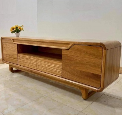 Kệ để tivi gỗ Gõ đỏ tự nhiên chân xoắn 2m4 KTV139