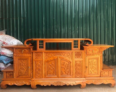 Kệ ti vi gỗ gõ đỏ chân quỳ dạng vòm chạm khắc hoa văn tinh tế