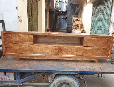 Kệ để tivi gỗ hương xám 2m4 hiện đại KVN21 chân vát kích thước Dài 200, 220, 240 x Cao 75 x Sâu 40cm chất liệu Hương xám có 4 ngăn kéo