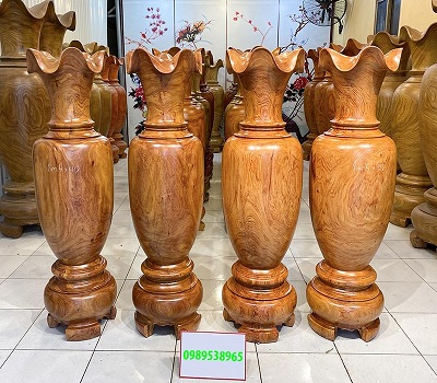 Đôi lục bình gỗ hương đá tự nhiên chiêu tài LBG03 Cao 1m2, 1m3, 1m4, 1m5, 1m6, 1m7, 1m8, 2m, 2m2 đường kính 33, 35, 38, 40, 43, 47, 51, 55, 58, 65 cm