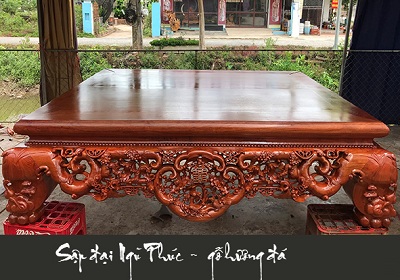 Sập chiếu ngựa gỗ hương đá ngũ phúc SG18 1,8mx 2,2m x cao 60cm