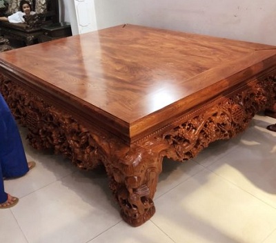 Sập gỗ hương đá thập điểu quần mai SG17 Hoa mai, chim điểu, chữ thọ rộng 1m6 và 1m8