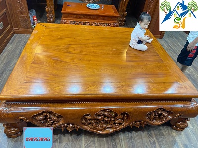 Sập gỗ hương đá chân quỳ đục 3 bông SG16 cổ liền yếm liền 1m6 và 1m8