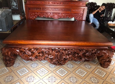 Sập chiếu ngựa thập điểu quần mai gỗ gụ nam phi SG14 rộng 1m8 x 2m2