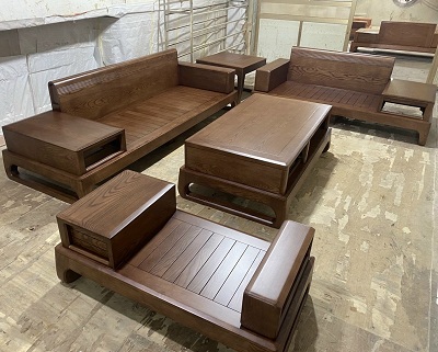 Bàn ghế sofa gỗ sồi chân quỳ 2m tại xưởng BGG09 thiết kế hiện đại