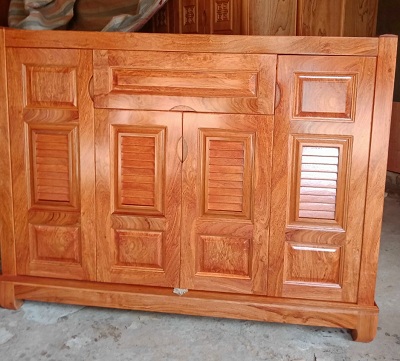 Tủ để giầy dép gỗ hương đá cánh chớp TGV33 Rộng 120 x Sâu 35 x Cao 90cm chất liệu Verneer hương xám sơn PU có 4 cánh mở, 1 ngăn kéo