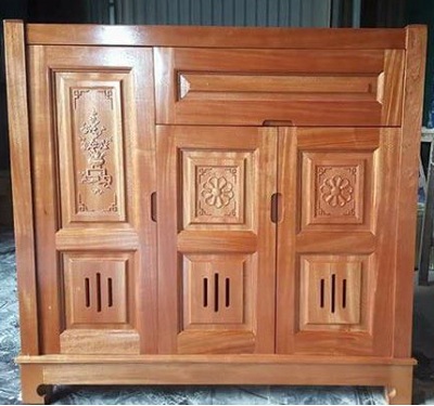 Tủ giầy dép gỗ xoan đào chạm hoa văn TGV11 rộng 1m 3 cánh mở