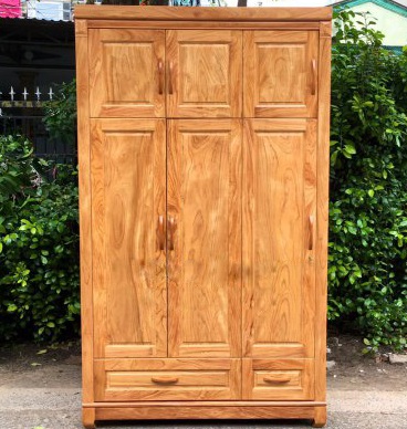 Tủ quần áo gỗ gõ 2 tầng 3 cánh Rộng 150 Cao 212 Sâu 55-57cm GTQA82 thiết kế sang trọng hiện đại gỗ verneer gõ đỏ cao cấp vân gỗ tự nhiên đẹp