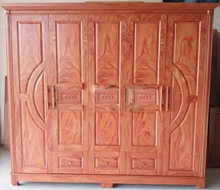 Tủ quần áo gỗ trắc 5 cánh cong GTQA66 Rộng 235 x Cao 212 x Sâu 57