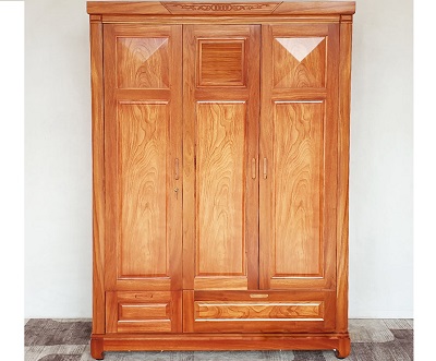 Tủ quần áo gỗ gõ 3 cánh hiện đại GTQA73 Rộng 1500 tay nắm âm
