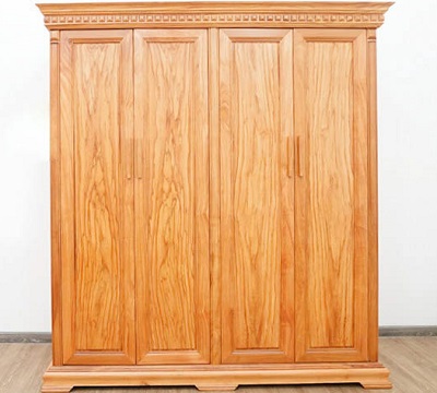 Tủ quần áo gỗ gõ tự nhiên cánh trơn hiện đại Rộng 190 Cao 212 Sâu 55-57cm GTQA77