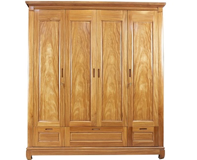 Tủ quần áo gỗ gõ đỏ 3 ngăn kéo 4 cánh mở GTQA76 Rộng 190 Cao 212 Sâu 55-57cm thiết kế 3 ngăn kéo để đồ chất liệu gỗ verneer tự nhiên giá thành rẻ đẹp