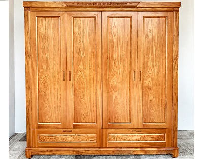 Tủ quần áo gỗ gõ 4 cánh hiện đại GTQA74 Rộng 1900 Cao 2120 mm