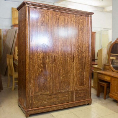 Tủ quần áo gỗ trắc 3 cánh phẳng GTQA64