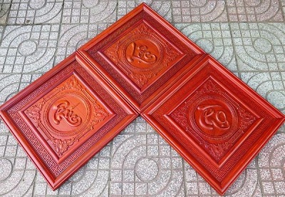 Tranh gỗ hương huyết chữ phúc lộc thọ sơn PU TRG10