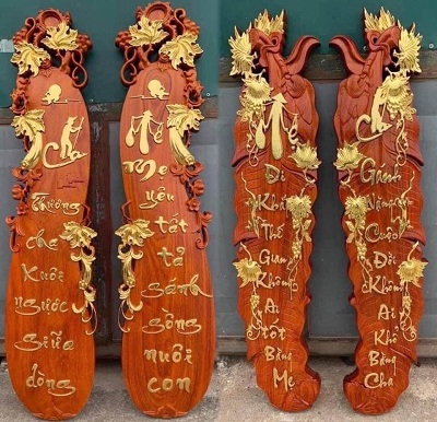 Tranh cha mẹ lá chuối, quả bầu hương đỏ nam phi dát vàng TRG04
