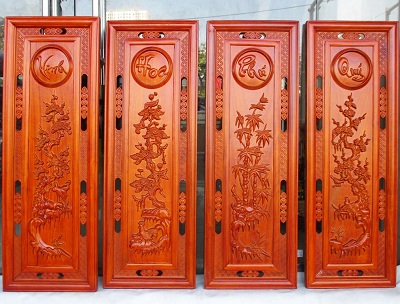 Bộ tranh gỗ tứ quý vinh hoa phú quý TTQ02 tùng trúc cúc mai sơn PU