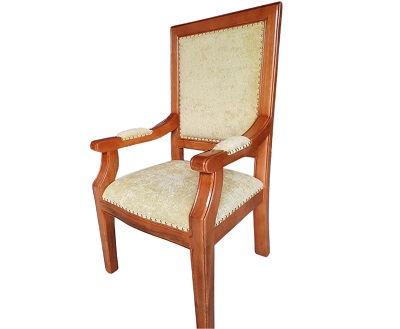 Ghế hội họp gỗ tự nhiên bọc vải nỉ nhung màu vàng GHT89 tay gỗ bọc nỉ khung viền nạm đinh đồng chân gõ vuông tĩnh vững trãi hiện đại