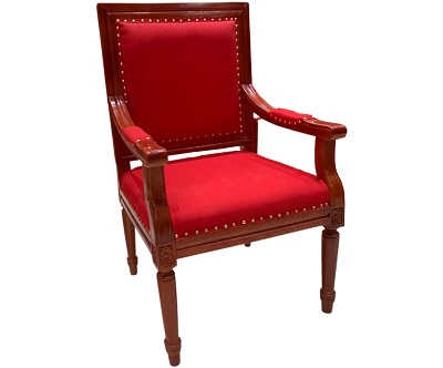 Ghế họp gỗ xoan đào bọc nỉ đỏ chân tiện tròn GHT90 Rộng 65cm chạm